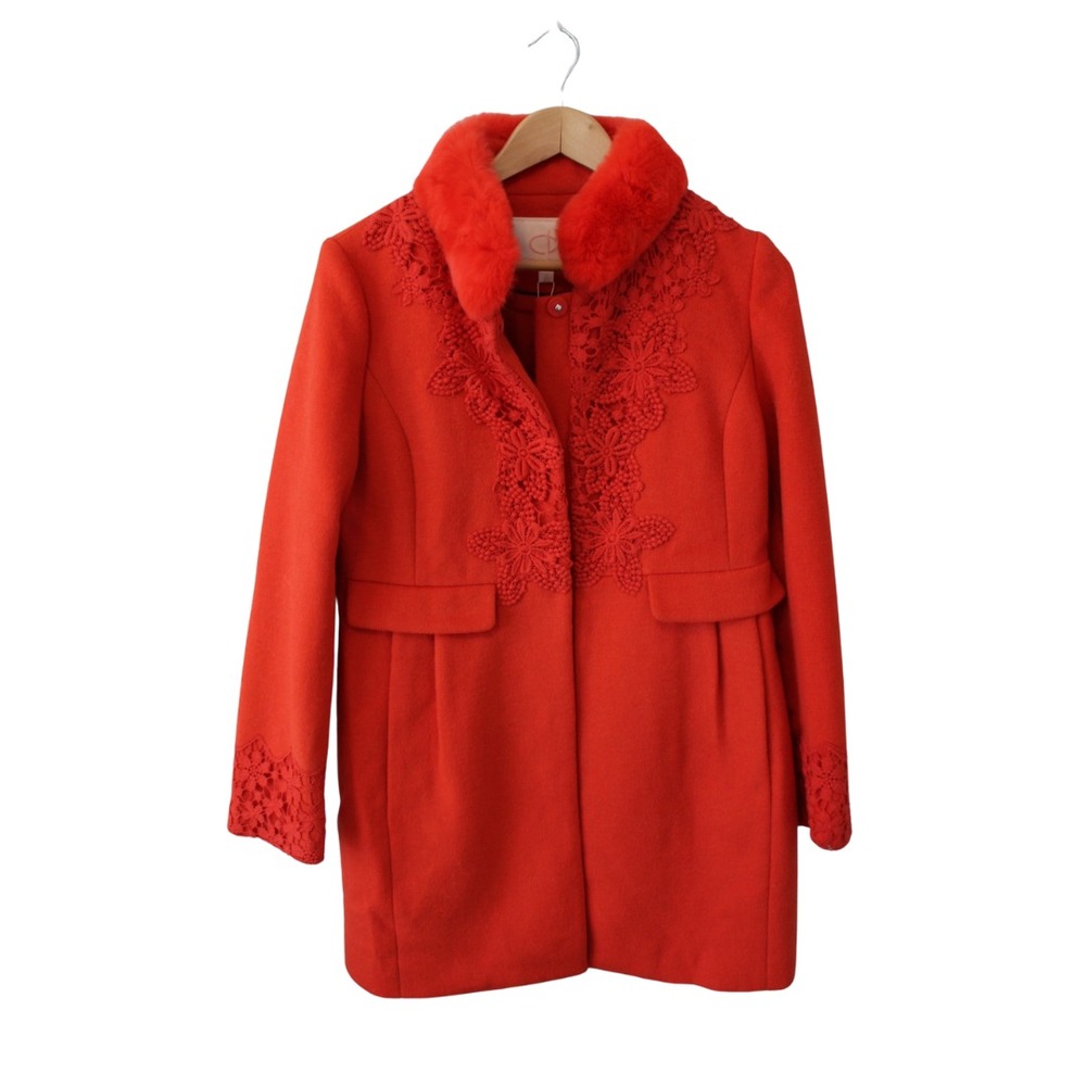 NWT Calvin Tracy Red/Orange Dress Coat removable collar Size Large - Picture 1 of 7